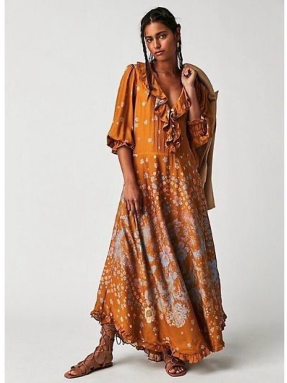 Free People Mustard Floral Ruffle Maxi Dress - Picture 4 of 8